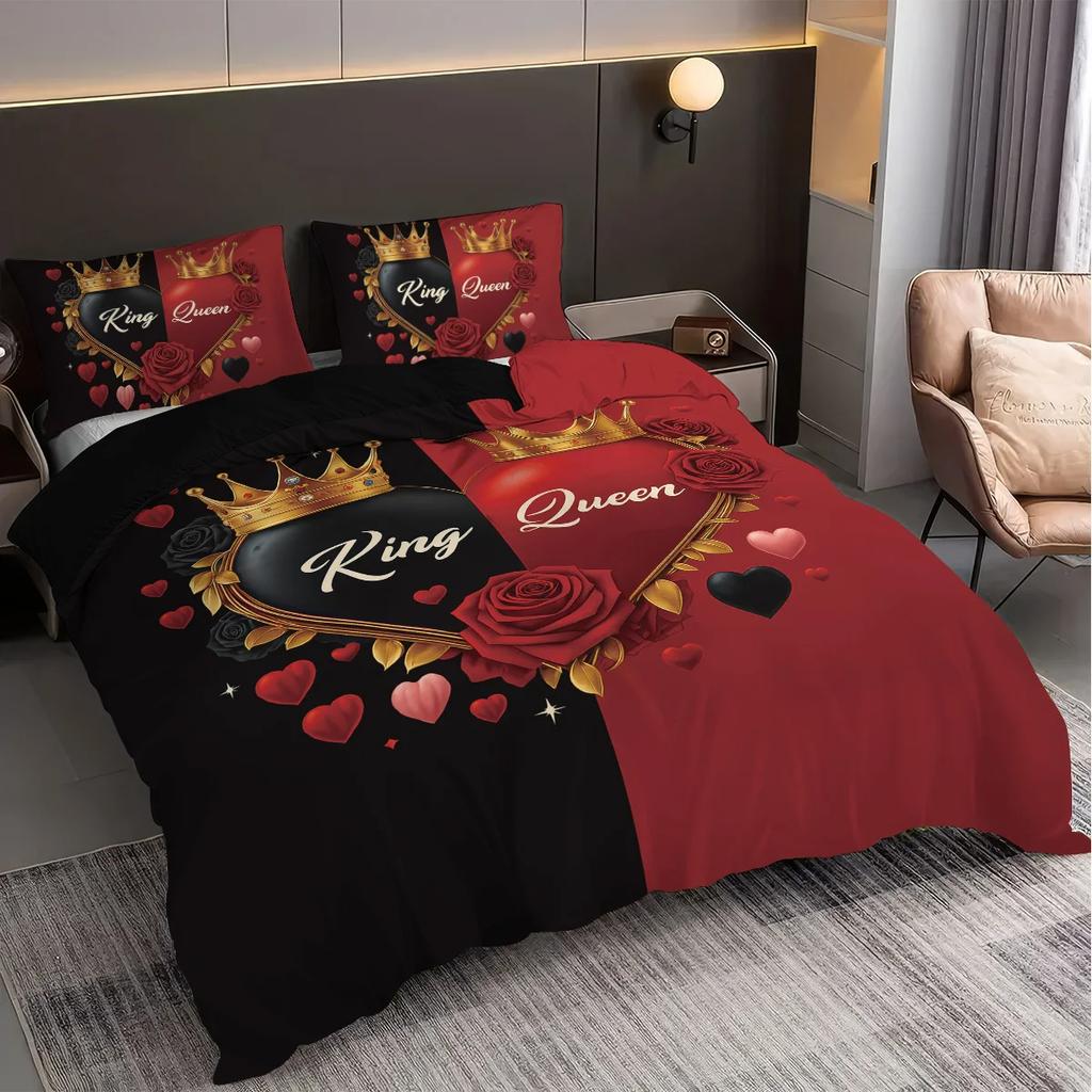 3pcs Love Couple Pattern Printed Bedding Set, 1*quilt Cover+2*pillowcase, Suitable for Couples and Adults Bedrooms