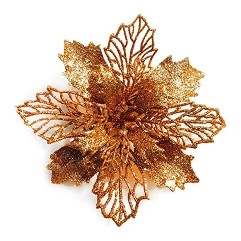 11cm Christmas Glitter Poinsettia Flower Decorative Xmas Tree Flowers for Wreath Ornaments Wedding Party Spring Festival New