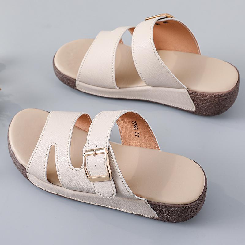 

Дышащие дизайнерские сандалии Новые повседневные женские шлепанцы-половинки Уличные балетки Большой размер Качественная обувь для женщины Шлепанцы на платформе 35 бежевый