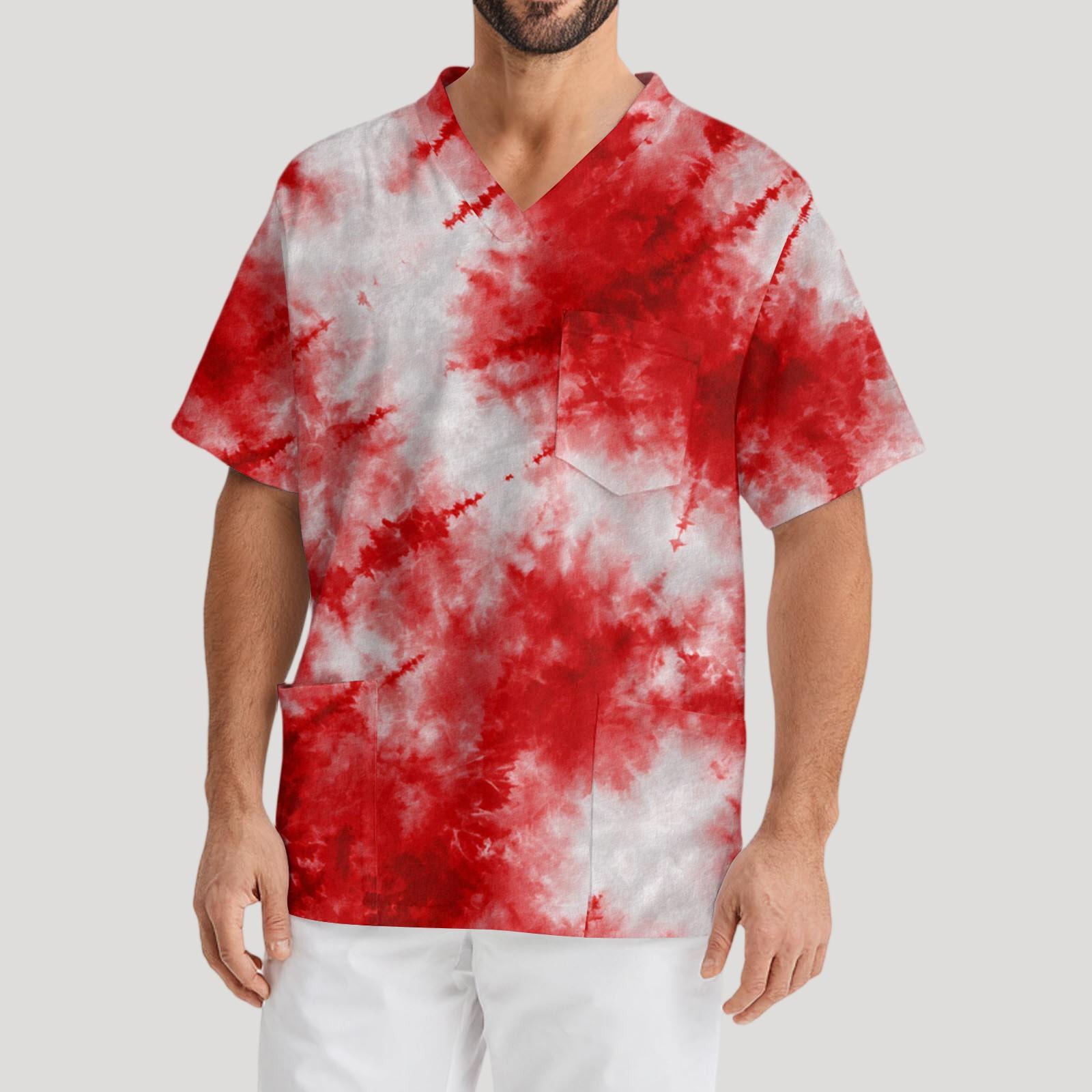 

Мужская рабочая блузка с короткими рукавами и v-образным вырезом с принтом, топ с нагрудным карманом XL белый