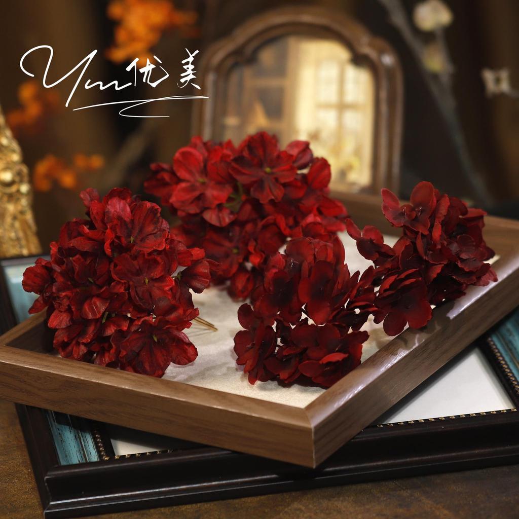 Retro Wine Red Fabric Flower Bridal Hairpin - Classical Chinese Style Headpiece