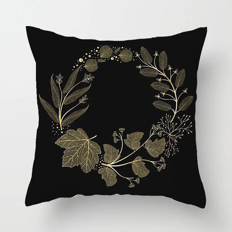 Golden Floral Botanical Pattern Pillow Covers Pattern Cushion Cover Suitable for Sofa Bedroom Car Pillow Cover