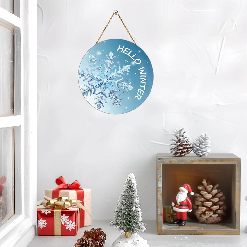Winter Wreaths for Front Door Winter Decorations for Home Snowflake Door Decorations Snowflake Wreath Hanging Sign Wall Decor Wooden Front Door
