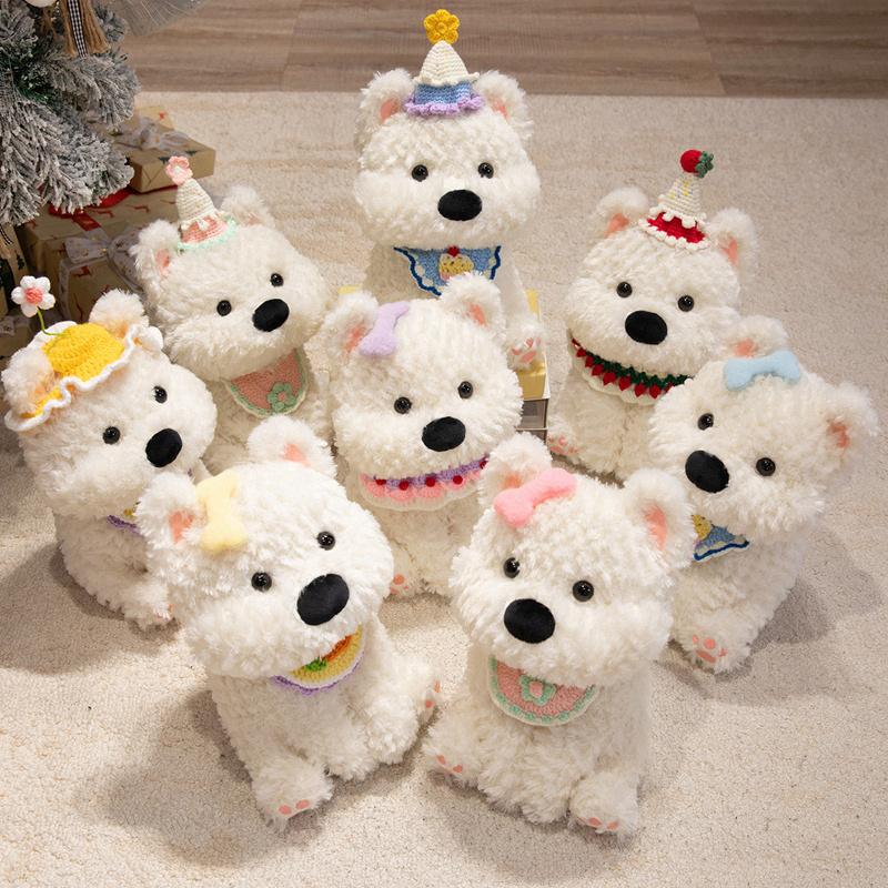 Kawaii Flauschiger Weißer West Highland Terrier Plüschtier Weiches Welpen Plüschtier Gefülltes Lebensechtes Hunde Tier Beruhigungs-Puppe Geschenk 38cm