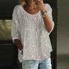 Women's Casual Fashion Three-quarter Sleeve Loose Round Neck Floral Print Top