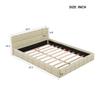 Estrutura de Cama Estofada Moderna Queen com Cabeceira Alada, Cama Plataforma Baixa de Linho, Não Precisa de Box Spring Bege