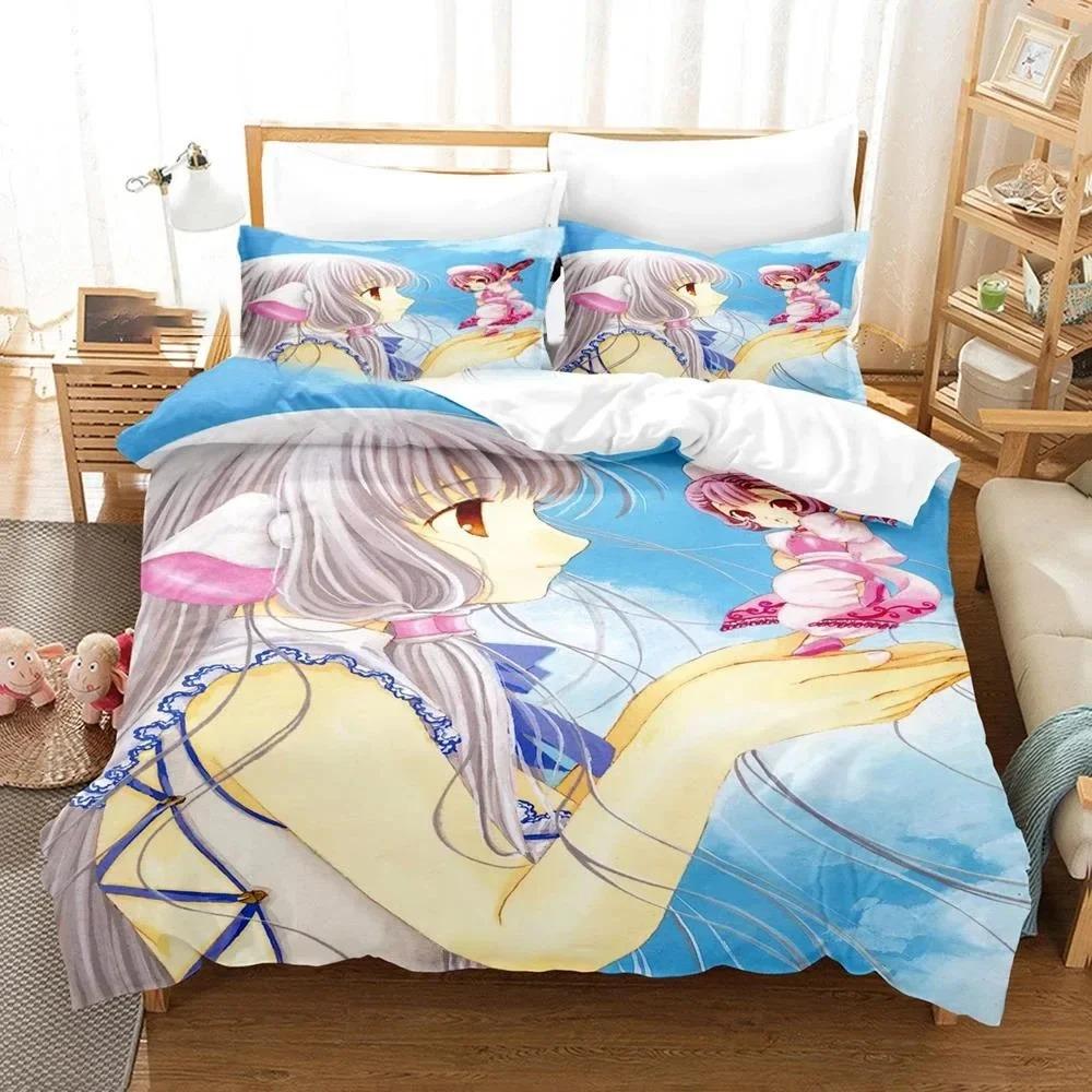 3D-gedrucktes Anime Chobits Chi-Bettwäscheset für Jungen und Mädchen, Twin Queen Size, Bettbezug, Kissenbezug, Bett, Kinder, Erwachsene, Heimtextilien