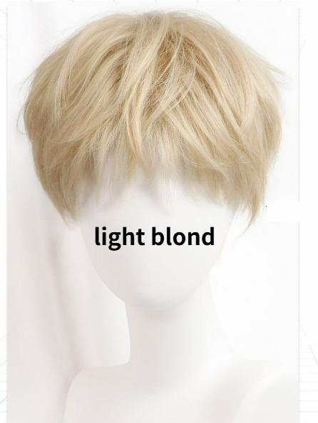 

Unisex Short Wig For Cosplay Costumes Synthetic Fiber Wig With Bangs Halloween Party Anime Wig Blonde Grey Black Three Colors 10inches&1pc блондинка світлого кольору