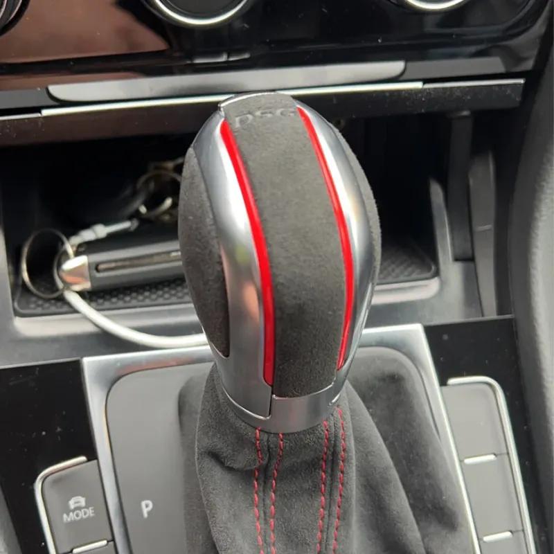 DSG Gear Lever Chrome with Suede Leather Shift Knob Gear Red Side Cover for VW Golf 6 7 R GTI Passat B7 B8 CC R20 Jetta MK6 GLI