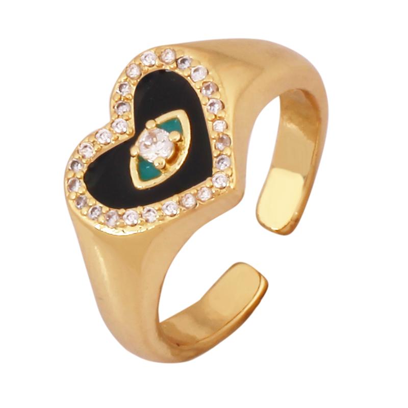 New Colorful Enamel Coated Zircon Finger Ring,Unique Eye Brass 18K Gold Plated Open Adjustable Rings Jewelry Findings Supply P34
