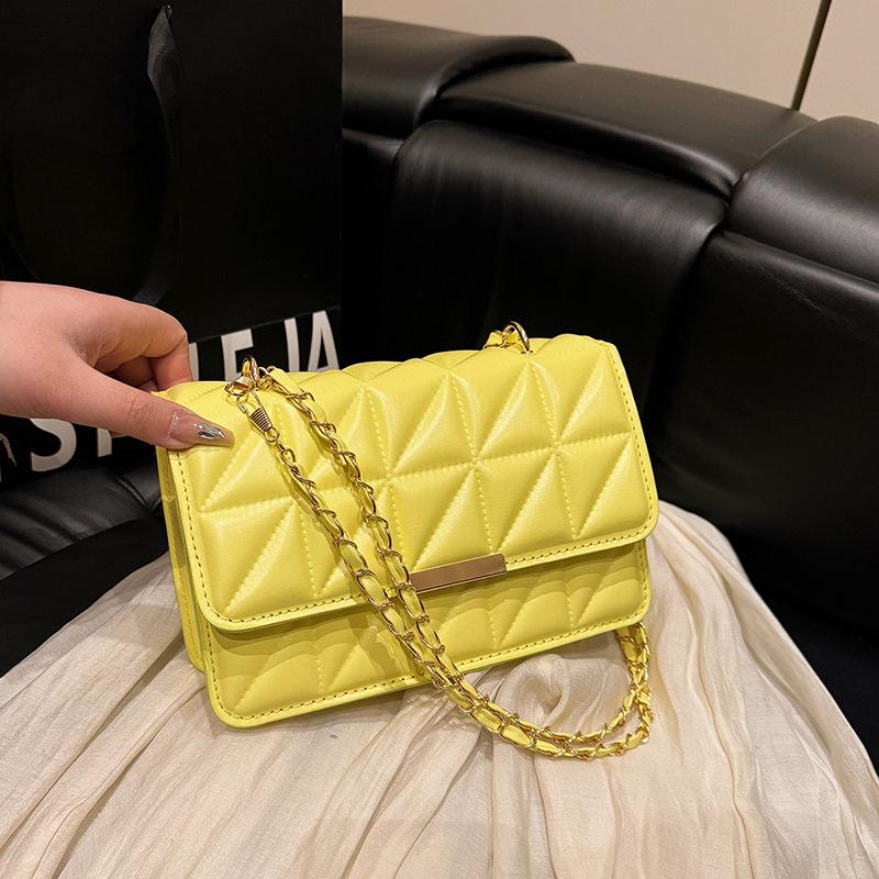 Temperament Simple Solid Color Shoulder Messenger Bag Chain Bag Spring and Summer New Small Square Bag Niche High Sense