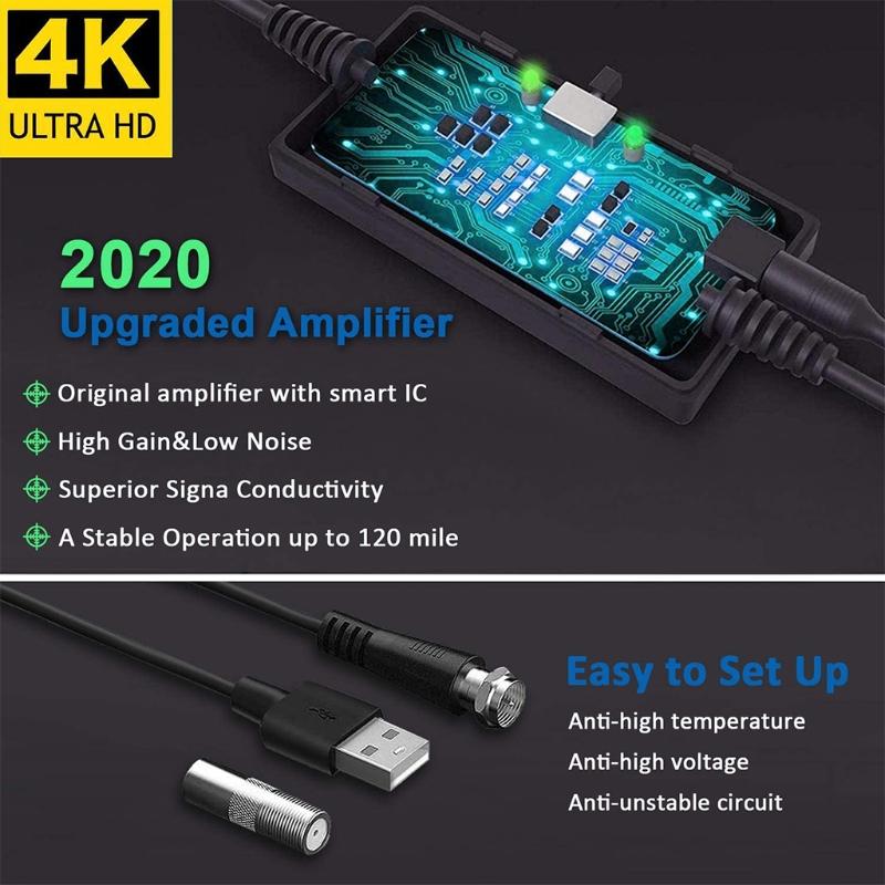 4K 1080P High Gain HD TV DTV Box Digital TV Antenna 120Miles Booster Active Indoor Aerial Flat Design TNT Antenna Replac
