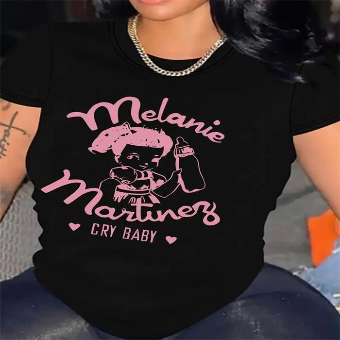 Letní top s kulatým výstřihem a potiskem Módní Ležérní Roztomilá dámská trička z čisté bavlny s krátkým rukávem