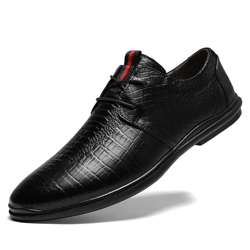 Men s Large Size Crocodile Pattern Leather Loafers - Summer Casual Lace-up Cowhide Shoes 39