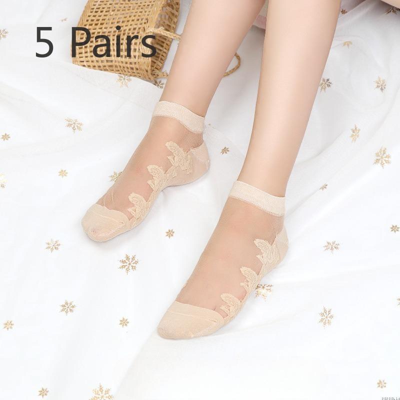 5 пар женских ретро тонких милых носков-трубочек из розового стекла и шелка для весны и лета 5 Pairs