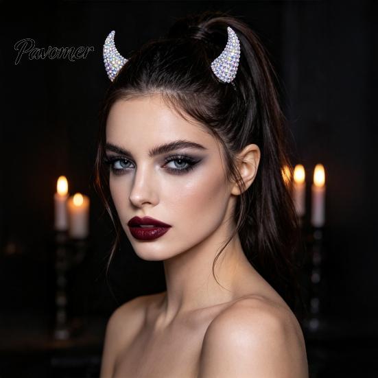 Fashionable Sharp Corner Headpieces Magnetic Rhinestone Devil Horns Hair Accessories for Halloween Cosplay, Sparkling Cosplay Headwear 3D Horn