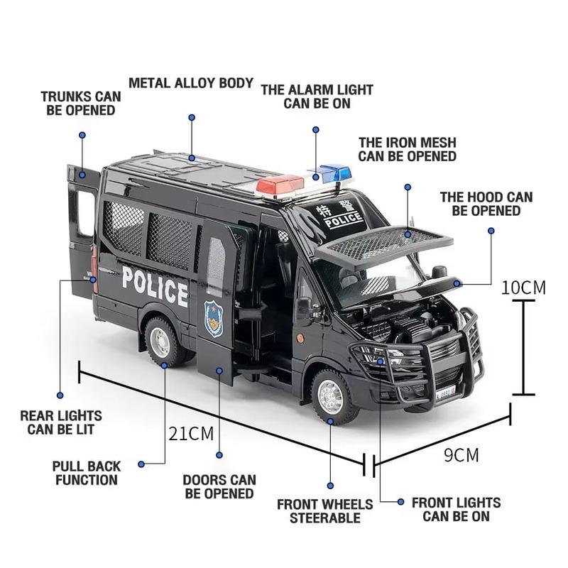 LYZRC Mașină de jucărie din metal la scară 1/24 Mașină de poliție Mașină rezistentă la explozie Mașină din aliaj turnată sub presiune Cadou băiat Cadou Mașină de jucărie pentru copii Ornamente de colecție cu patru uși