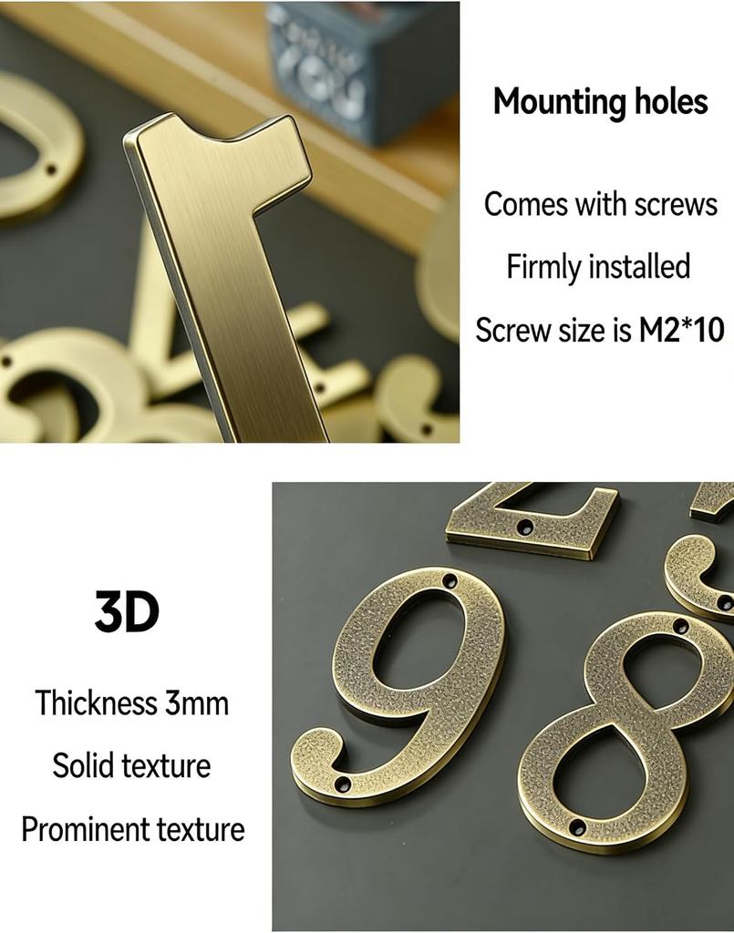 Solid Brass House Number Sign, 2.75 Inch (70mm) Metal Address Plaque for Mailbox, Apartment, Exterior Door, Number 8