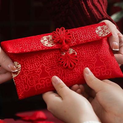 New Year Blessing Words Brocade Red Envelope Spring Festival Brocade Cloth Tassel 2025 Money Pocket Embroidery HongBao
