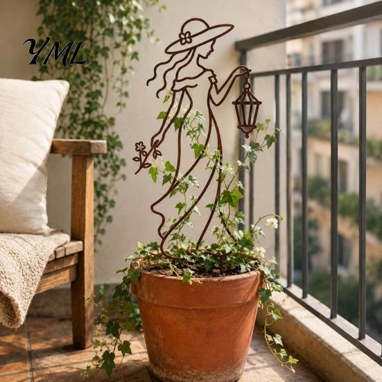 Unique Garden Stakes 11.8 Inch Plant Trellis for Climbing Plants, Elegant Lady Metal Gifts Friends Trellis, Decorative Flower Support Outdoor