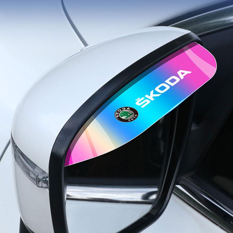 WBWO5 Car Rearview Mirror Rain Eyebrow Sun Visor Shade Cover Car Sticker For Skoda octavia 3 2 superb 3 kodiaq Fabia Kamiq Accessories