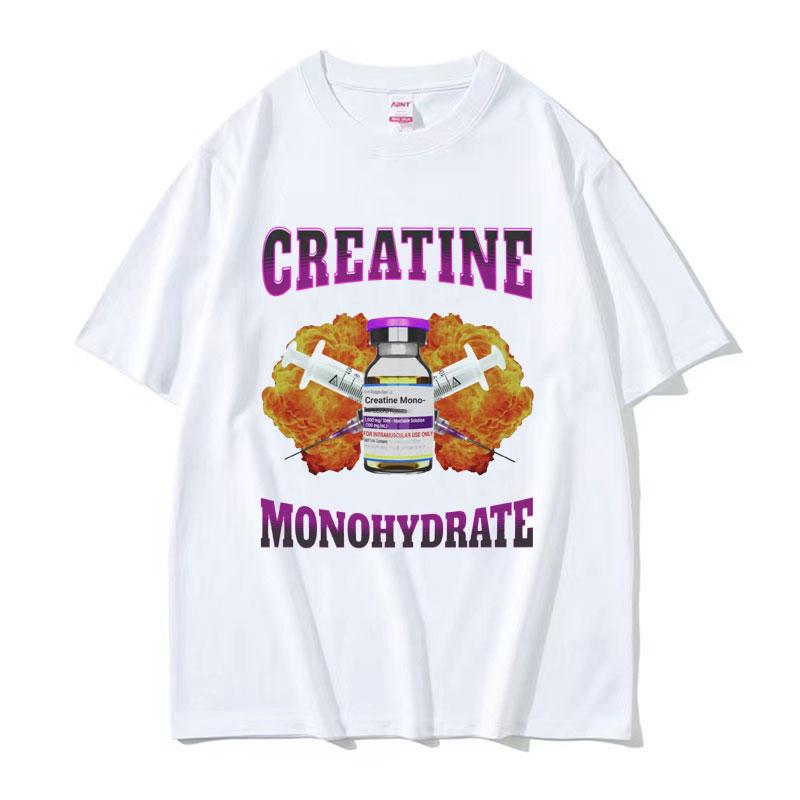 Módní nadměrné tričko do posilovny s vtipným memem a kreatin monohydrátem pro muže a ženy, hip hopové tričko, vintage bavlněné tričko s krátkým rukávem