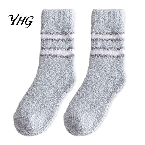 Skiing Thermal Layer Socks Thickened Coral Fleece for Men, Striped Mid-calf Socks, Soft Winter Gift Women Fuzzy Crew Winter, Cold Weather Warm