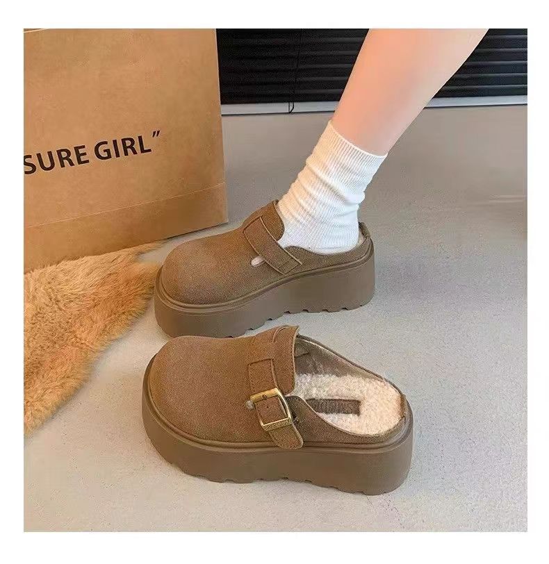 

Модная женская обувь, сохраняющая тепло, зимние плоские тапочки с закрытым носком и толстой подошвой для женщин, повседневные женские тапочки на плоской подошве, Zapatos De Mujer 38 хаки
