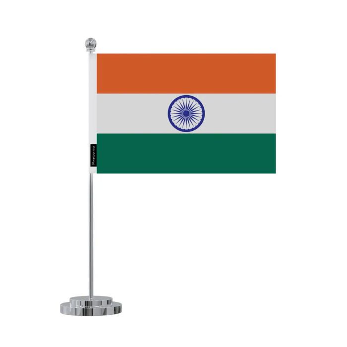 Drapeau De Bureau - Inde - 14 X 21 Cm - Polyester - Impression Recto/verso - Acier Inoxydable