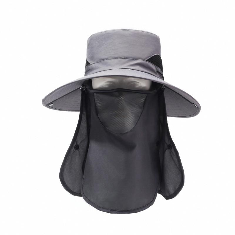 Summer Mens Wide Brim Sun Hat With Removable Mask For Outdoor Fishing And Sun Protection