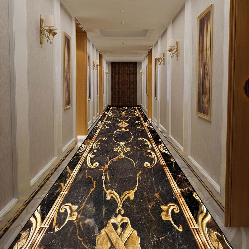 Luxury Golden Aisle Carpet Runner Non-slip Long Corridor Carpets Washable Porch Entry Doormat Home Living Room Hallway Area Rugs