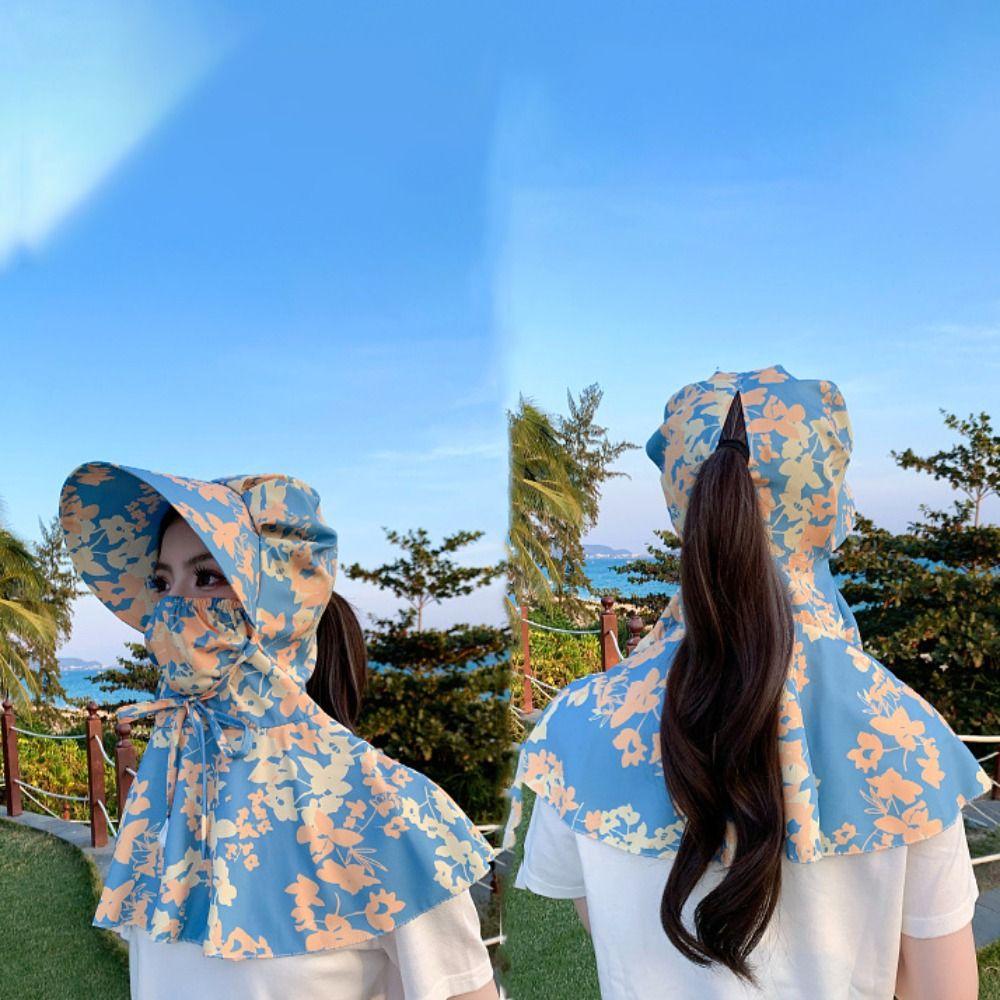 Printing Tea Picking Hat Sun Protection Neck Protection Hat Breathable Sunshade Shawl Cap  Fishing