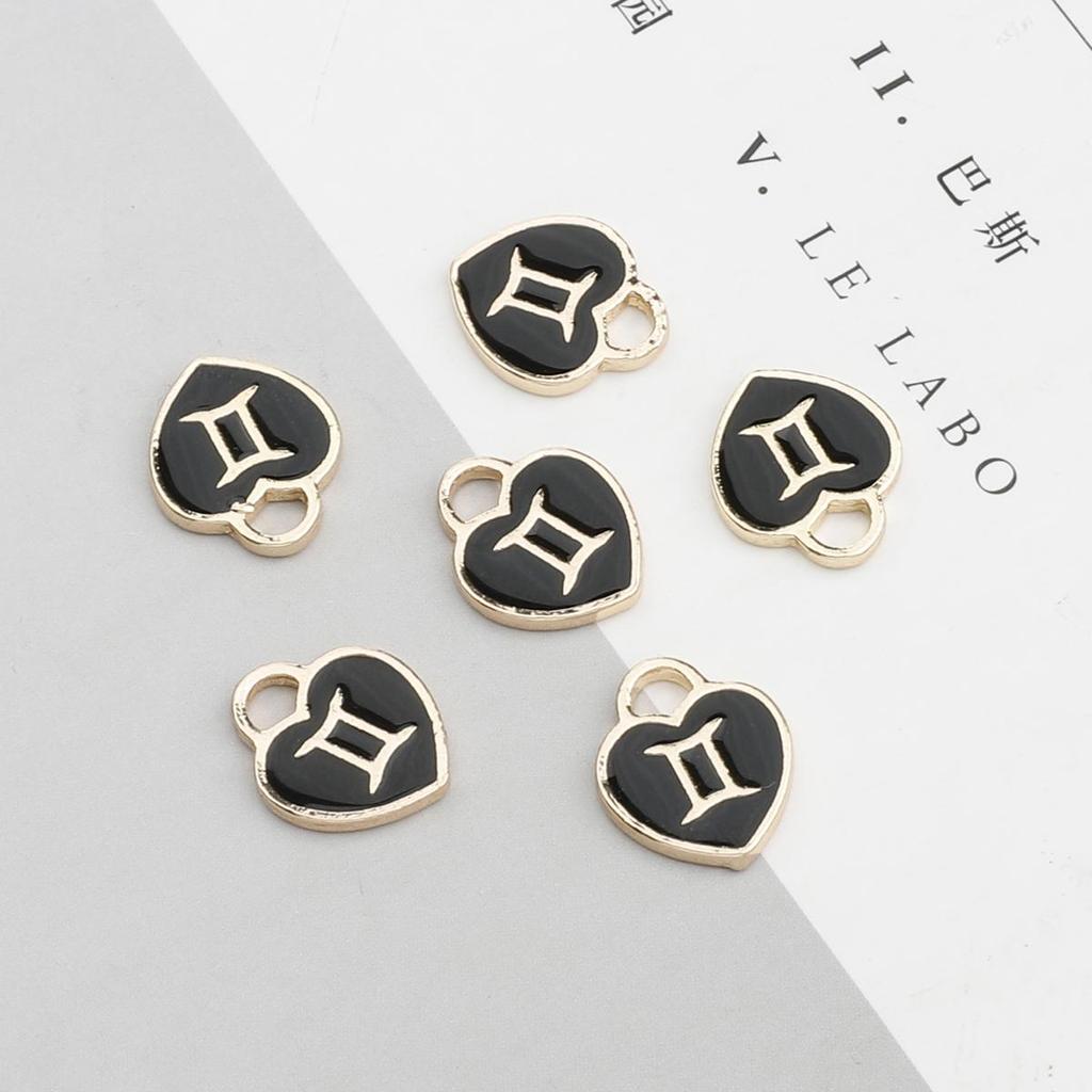 10/12Pcs 12*14mm 12 Constellations Love Heart Droping Oil Alloy Accessories For Jewelry Component Making DIY Necklace Bracelet Earring