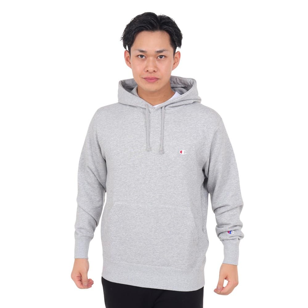 Champion Basic Long Sleeve Fleece Hoodie with Embroidered Oxford Gray Men's Logo, (Size 70) C3-W101Z