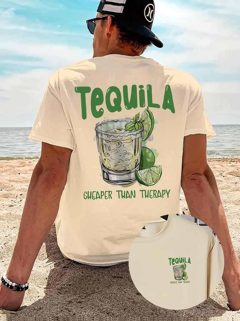 New Summer Tequila Cheaper Than Therapy Meme Graphic Cotton T-shirt For Men Short Sleeve Outdoor Streetwear Casual Unisex Tops