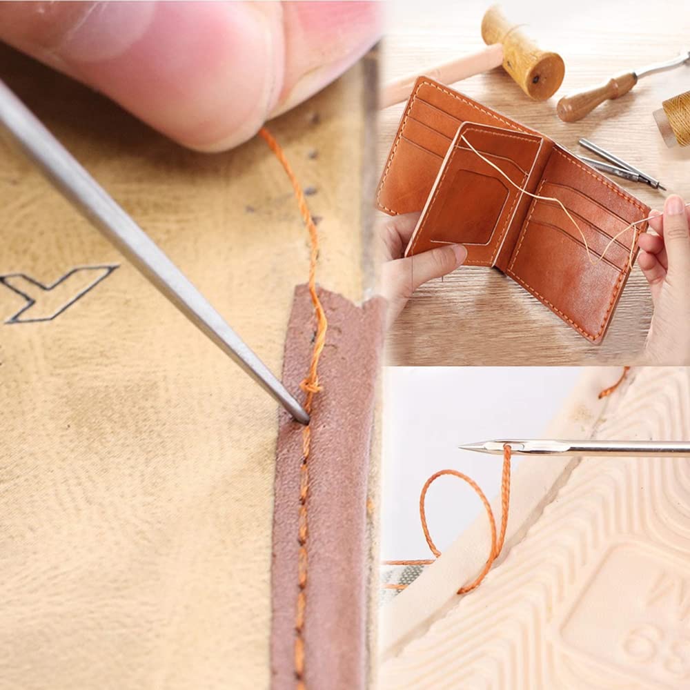 YFFSFDC Leathercraft Tool Set for Hand Includes Waxed and Presser Foot for DIY Hand Sewing and Leather Cord Sewing 14-Piece Sewing, Thread, Needles,