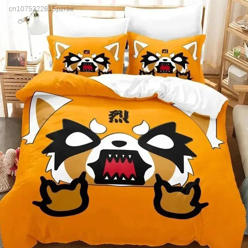 3D Print Anime Aggretsuko Bedding Set Duvet Cover Bed Set Quilt Cover Pillowcase Comforter King Queen Size Boys Adult Bedding