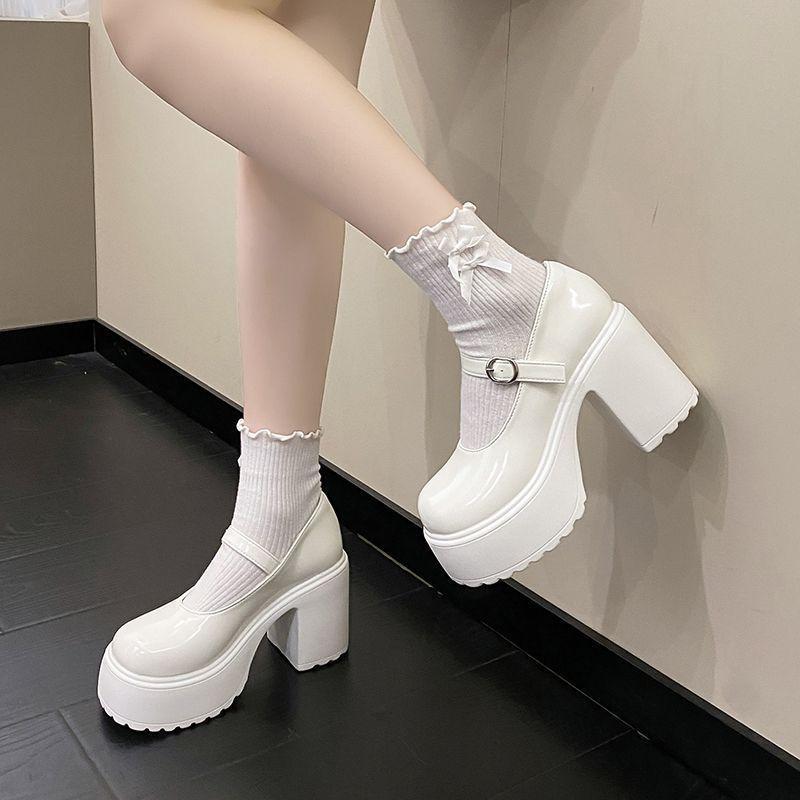 Mary Jane Shoes For Women With High Heel Pu Material Casual Spring Footwear