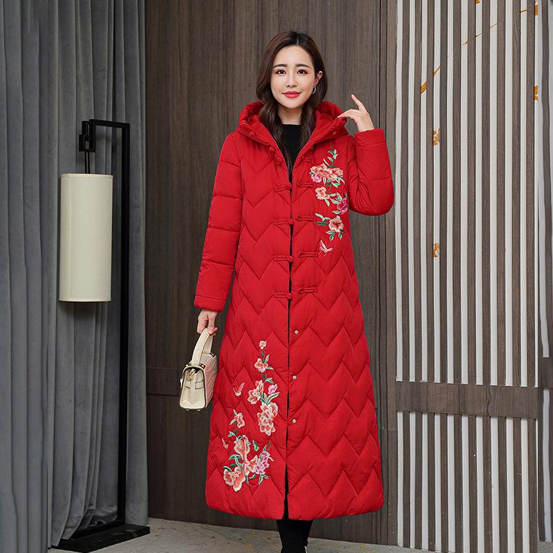 Cotton Woman 2025 New Korean Winter Mid-Length Thickened Ethnic Style Down Padded Jacket Over the Knee Padded Jacket