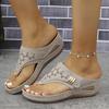 Women's Cutout Thong Sandals, Stitched Detail Wedge Slippers, Retro Platform Outdoor Slides for Women