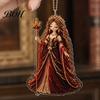 Christmas Ornaments 2D Flat Acrylic Ornaments, Bead Embroidered Art Goddess Exquisite Tree Charms Pattern Pendant, Double-Sided Hanging Charm for Home