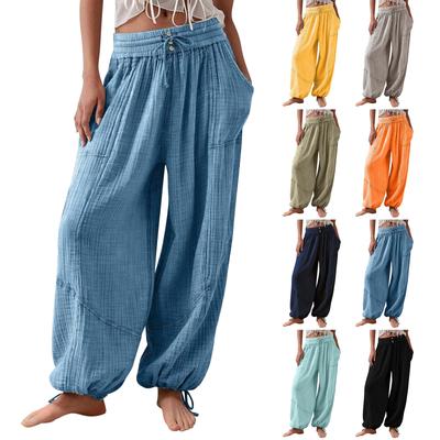 Damenmode Lose Einfarbig Kordelzug Elastische Taille Tasche Freizeithose