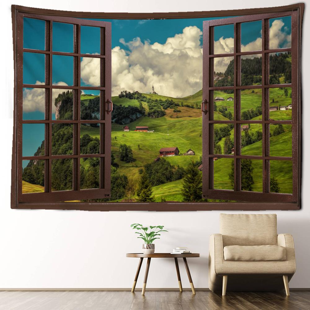 Fereastra dealului cabină peisaj tapiserie suspendat pe perete peisaj natural sufragerie dormitor decor estetic pentru cameră fundal pânză