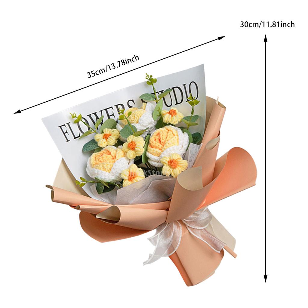 Crochet Tulip Flower Bouquet Decoration Completed Handmade Knitted Bouquet for Mothers Day Gifts Party Birthday Home Wedding