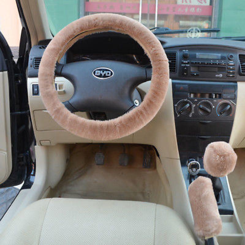 Car Universal Steering Plush Cover Three Piece Set For Winter With Antislip Grip