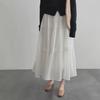Women's High Waist White Lace Patchwork Ramie A-line Midi Skirt - Spring/Summer 2025