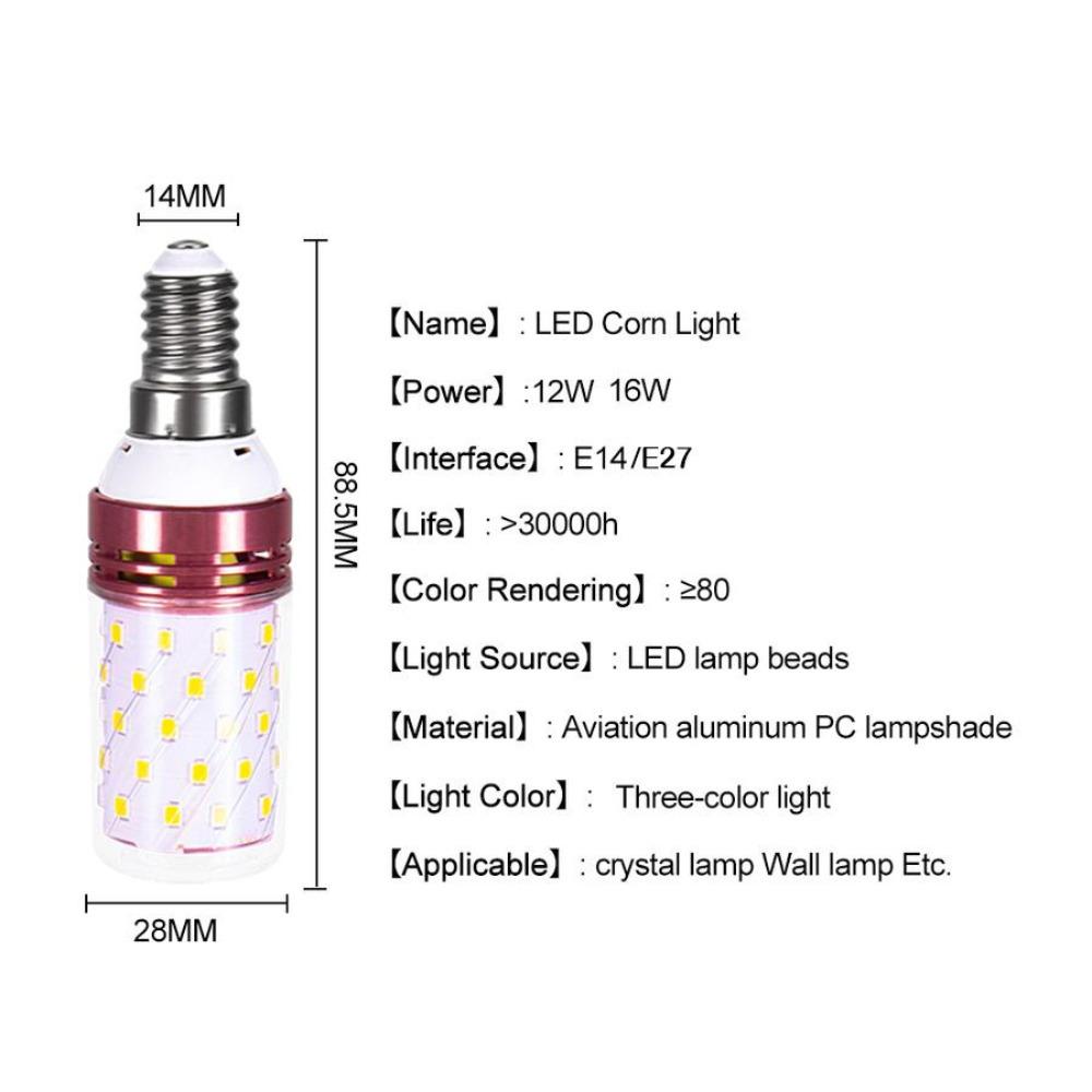 Led Corn Bulb Three-color Light E27 E14 Small Screw 12W 14W 16W 18W Corn Light Candle Bulb Household Chandelier
