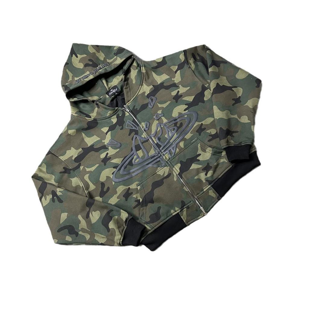 Americká trendy vícebarevná grafická dvouvrstvá kardiganová mikina