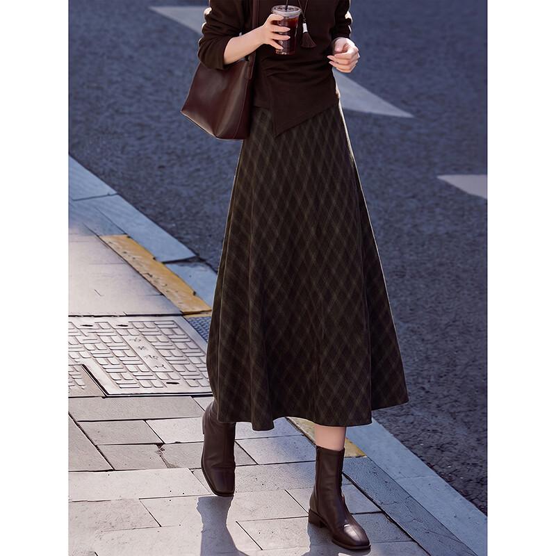 Vintage Plaid Fleece-Lined Maxi Skirt