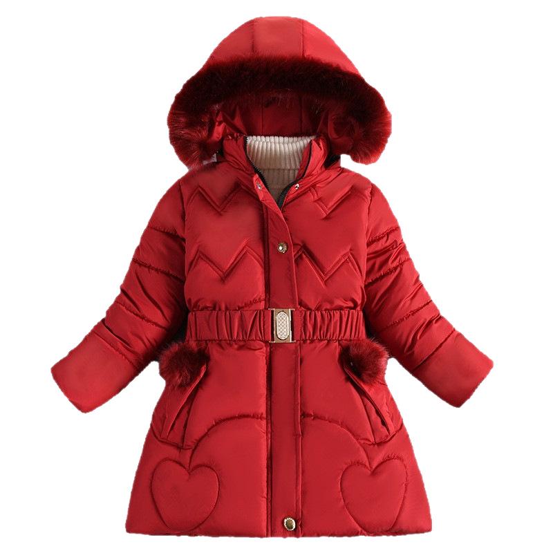 Mädchen Winter Mittellanger Dicke Mantel mit Pelzkragen
